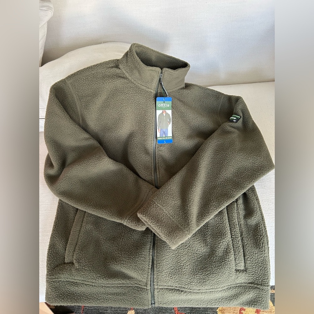 NWT green men’s Orvis full zip fleece jacket size large